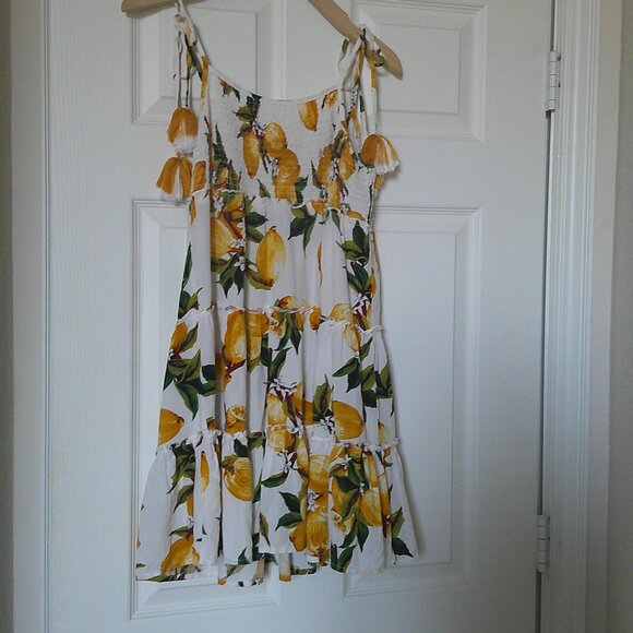 Blue Island Women's Lemon Print Midi Sun Dress with Tassel Tie Straps - size Med - Picture 2 of 8